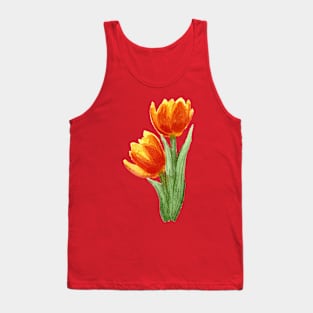Painterly Watercolour Flowers Tulips Yellow Orange Red Tank Top